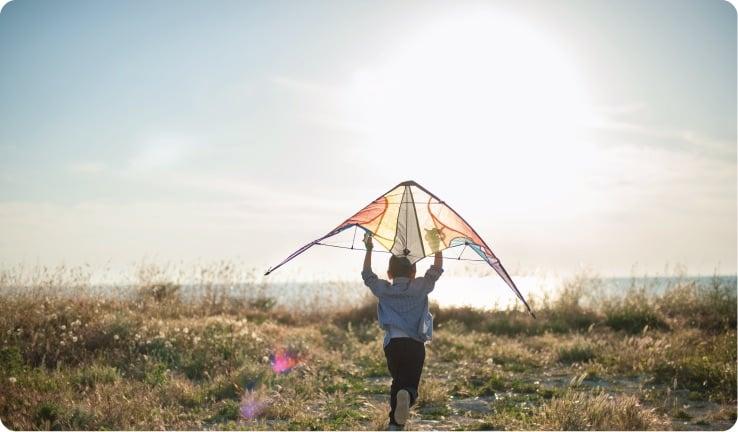 a person holding a kite