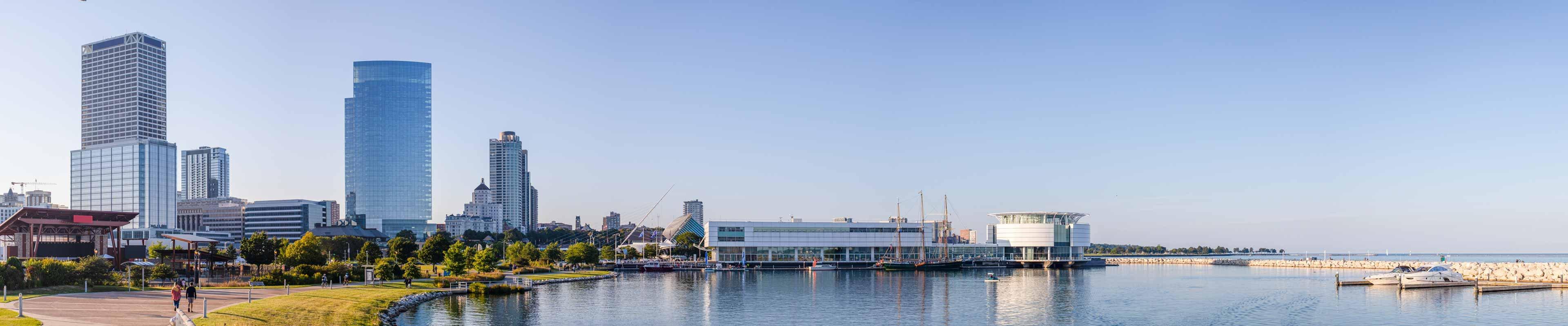 a body of water with buildings along it