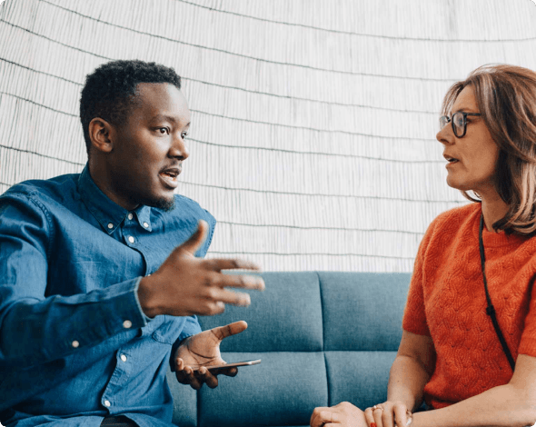 a man and woman talking